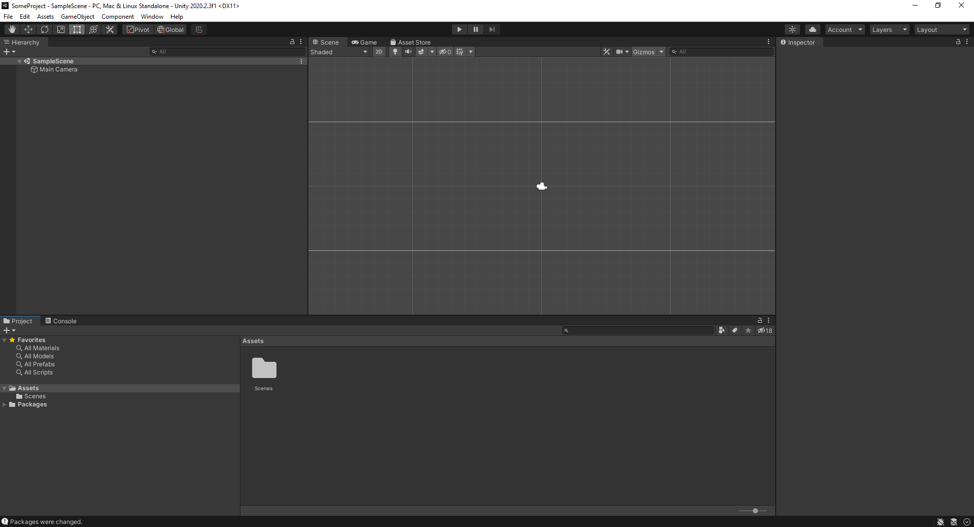 Редактор Unity 2020.2.3f1.